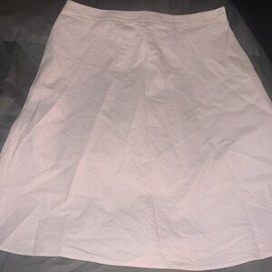 Ann Taylor size 10 pale pink|white striped midi skirt flared bottom